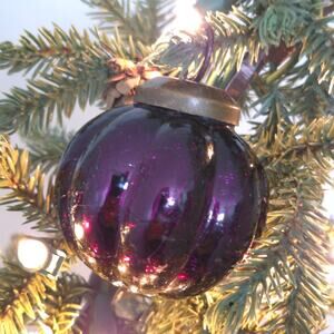 Lot of 3 Kugel Style Purple Crackel Ribbed Christmas Ornaments